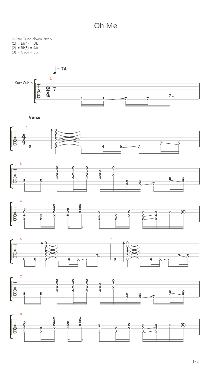 Oh Me (W Bass)吉他谱