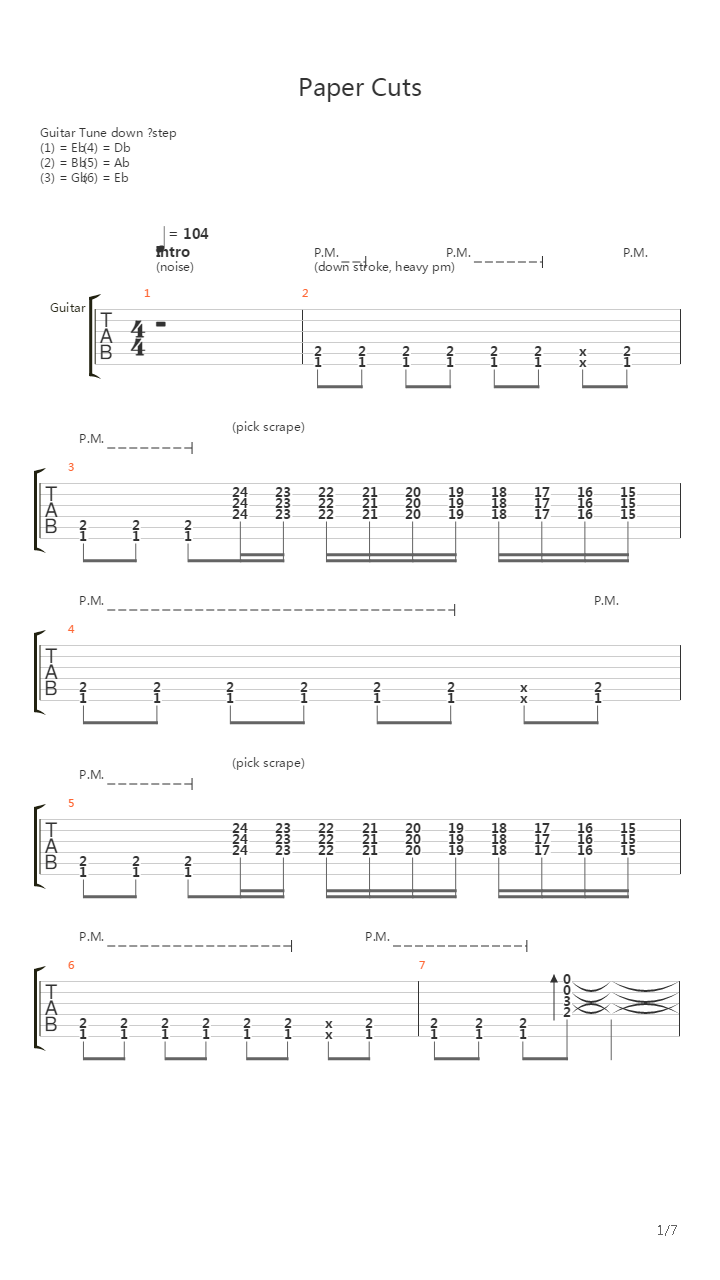 Paper Cuts吉他谱