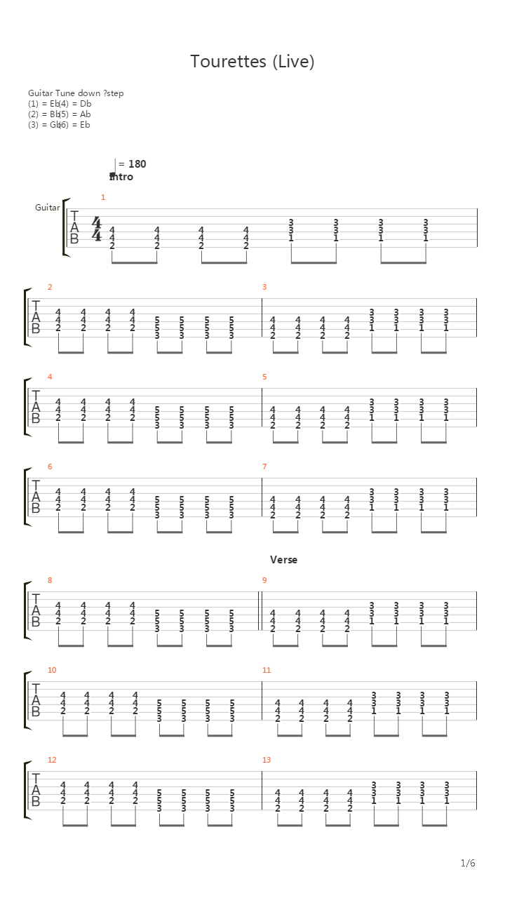 Tourette's吉他谱