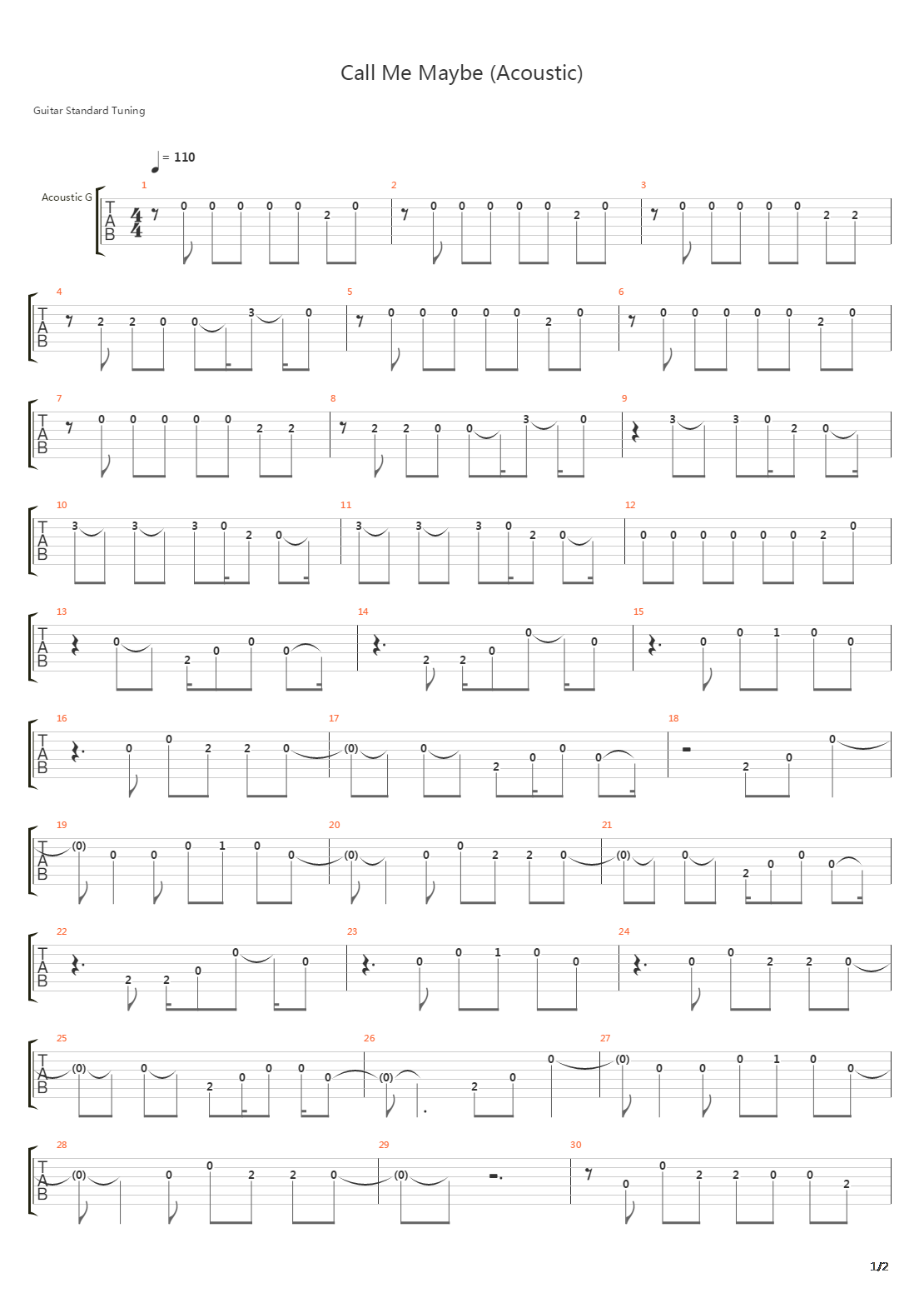 Call Me Maybe吉他谱