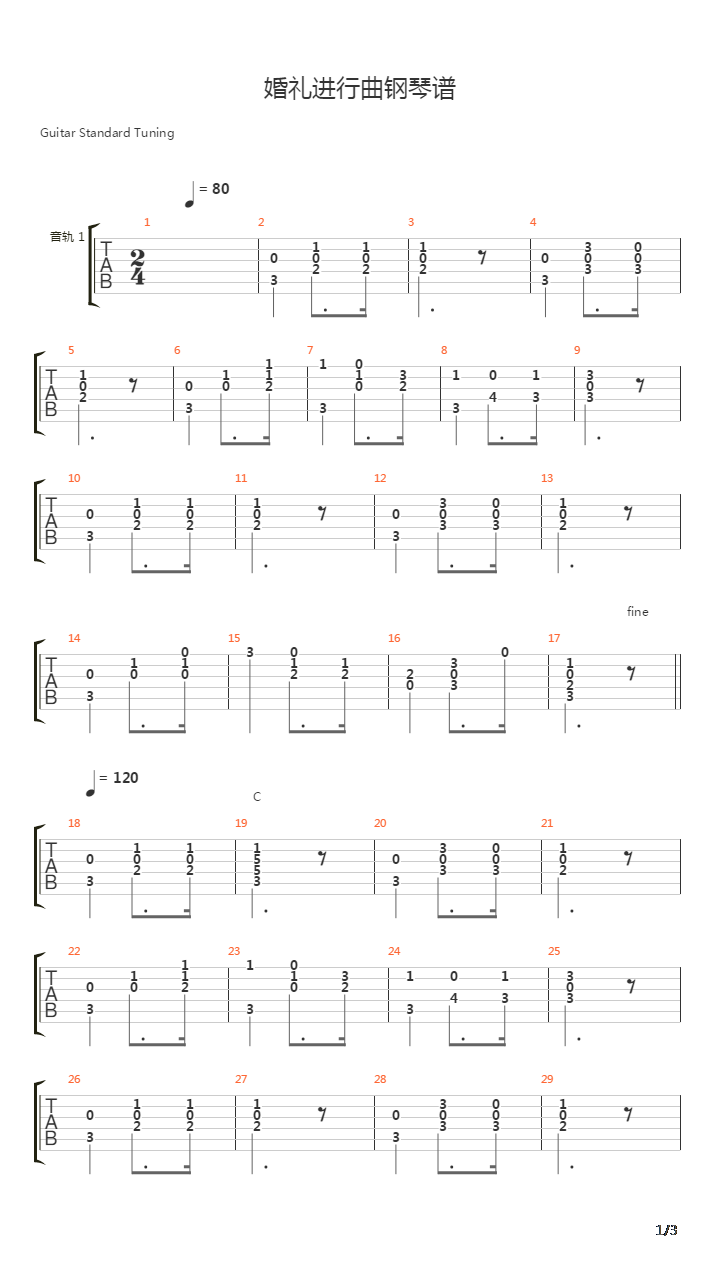 婚礼进行曲(摇滚版)吉他谱