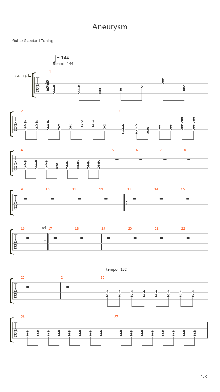 Aneurysm吉他谱