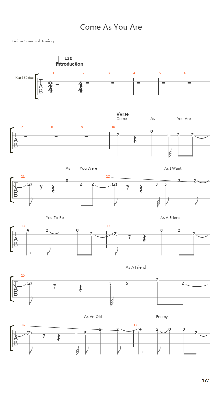 Come As You Are吉他谱