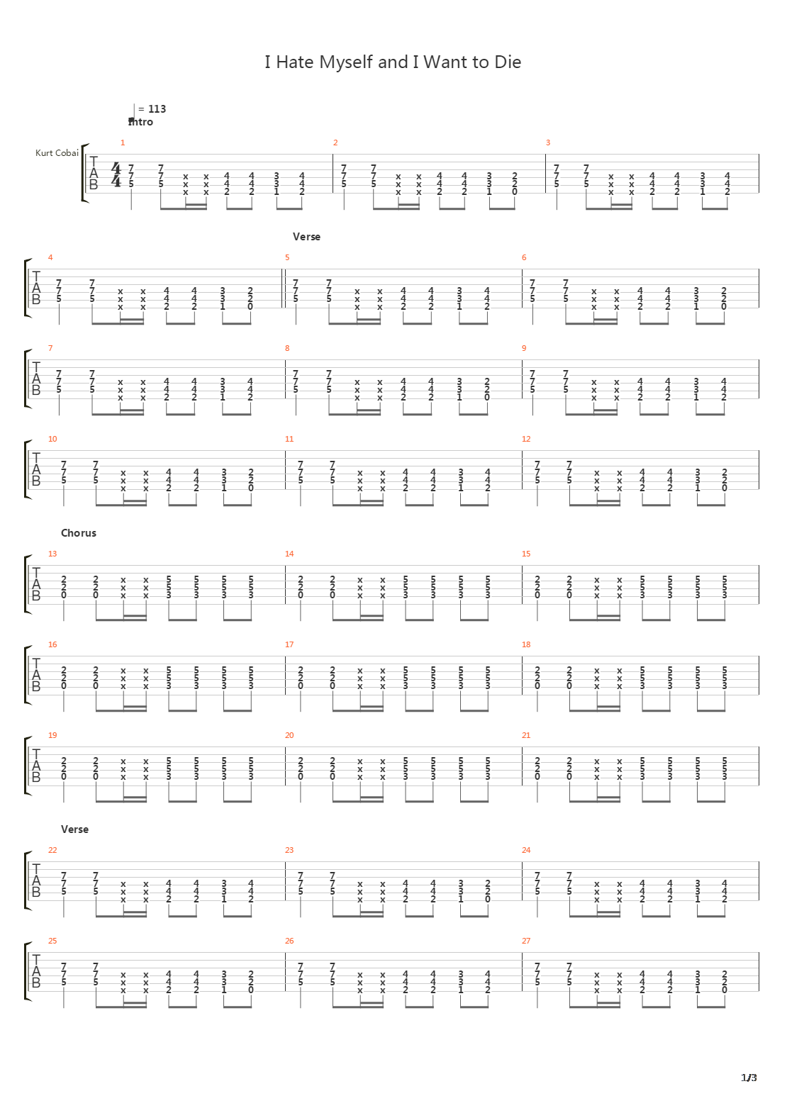 I Hate Myself And I Want To Die吉他谱