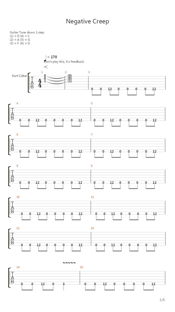 Negative Creep吉他谱