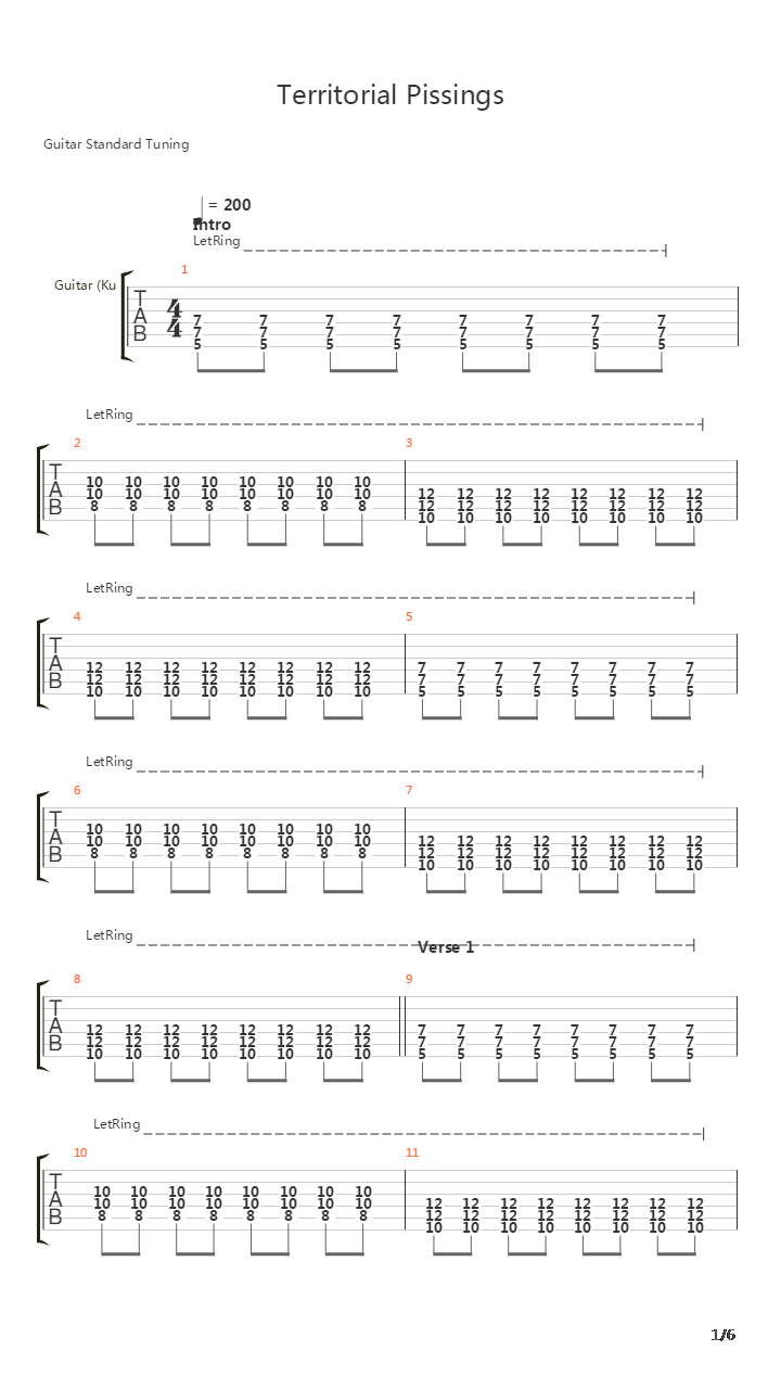 Territorial Pissings吉他谱
