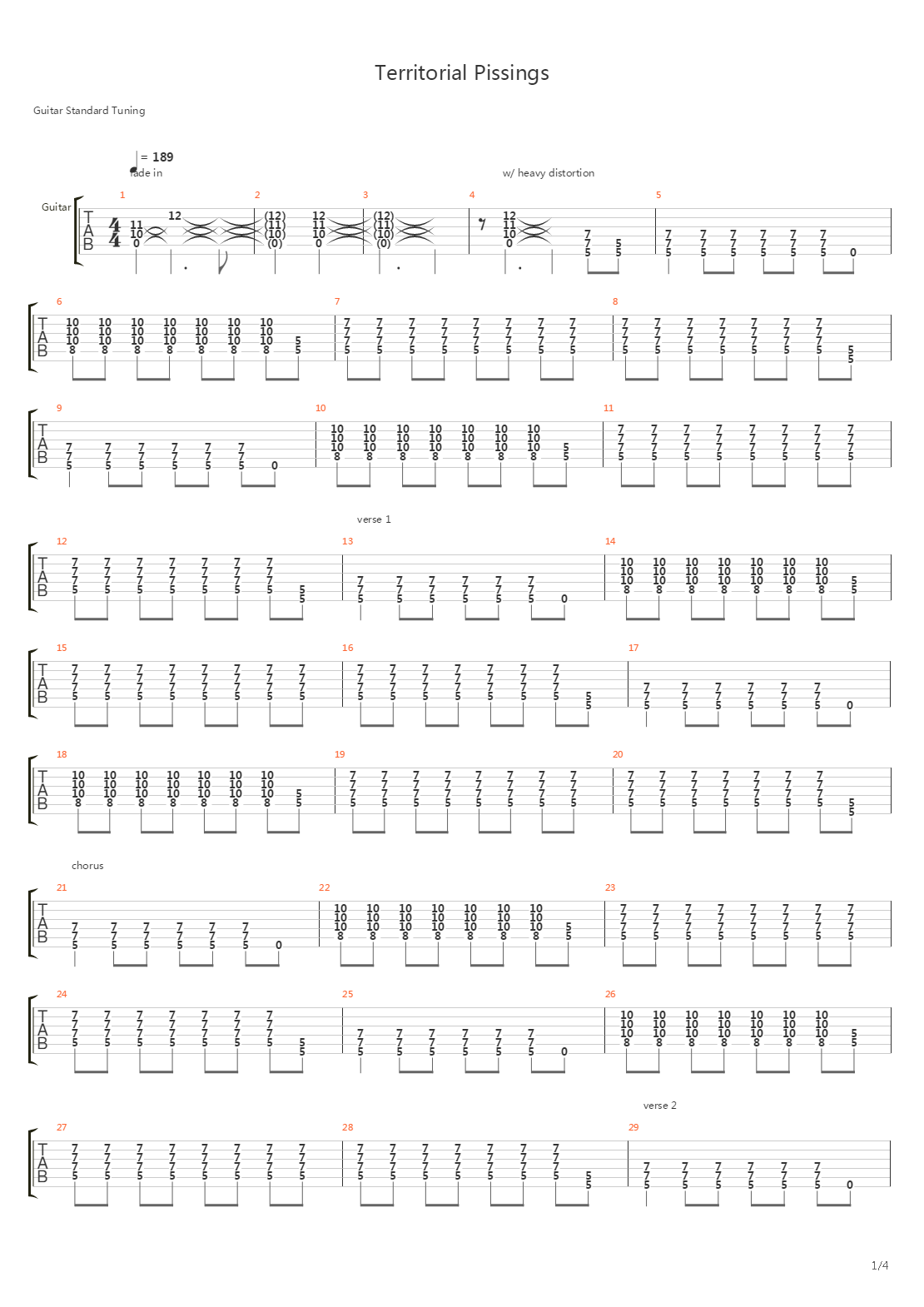 Territorial Pissings吉他谱