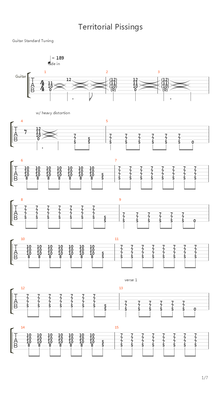 Territorial Pissings吉他谱