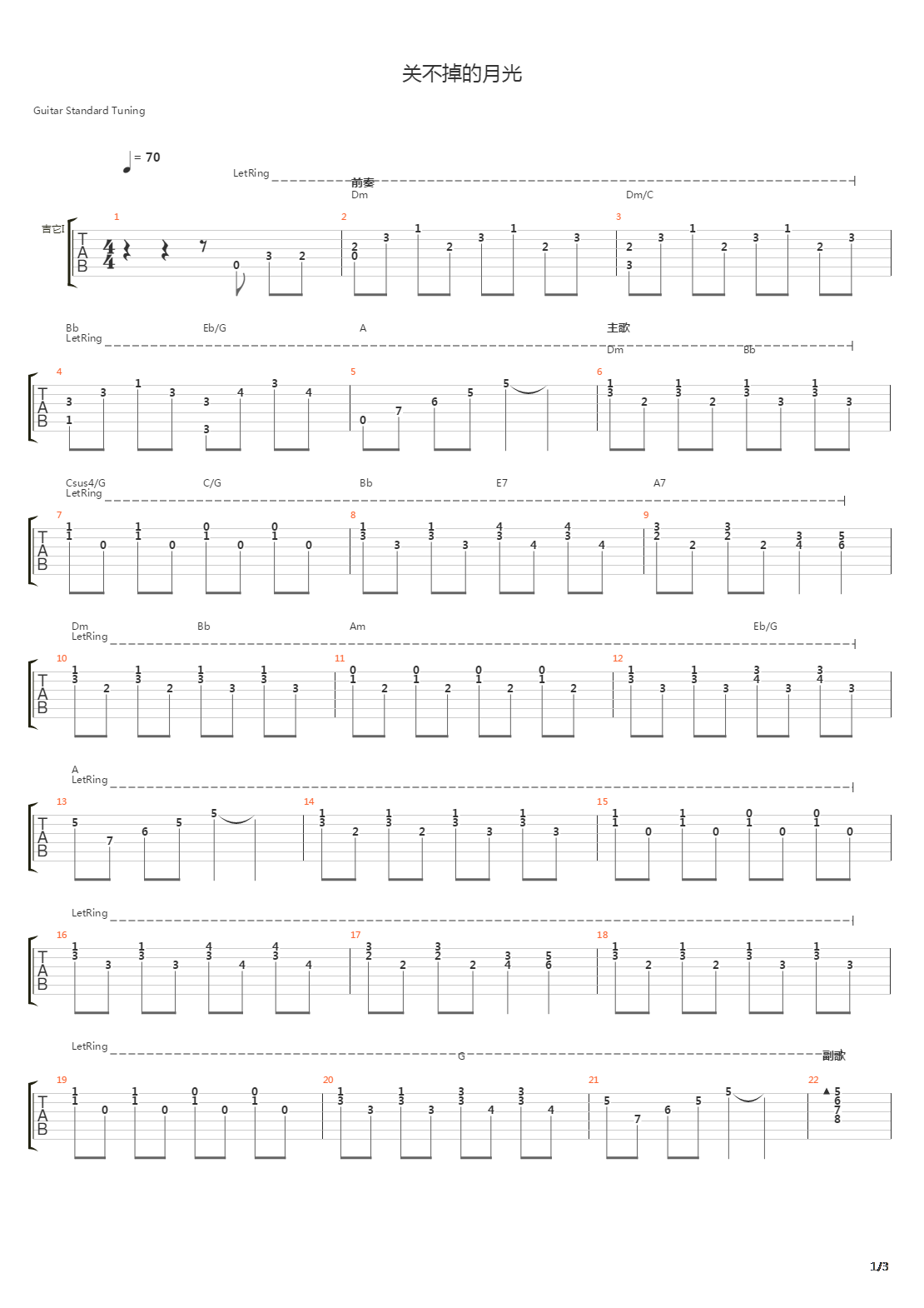关不掉的月光吉他谱
