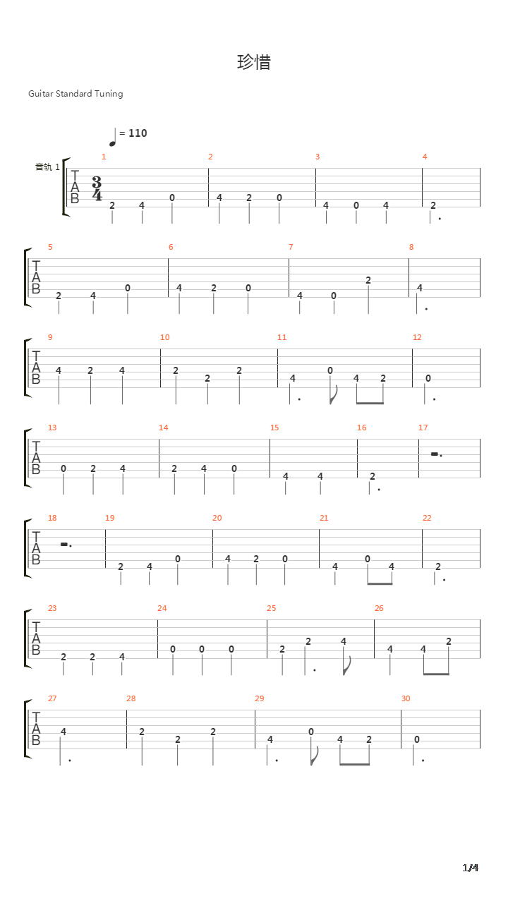 珍惜(陆贞传奇)吉他谱
