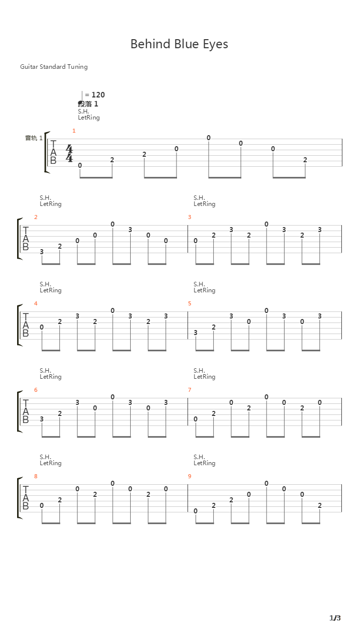 Behind Blue Eyes吉他谱