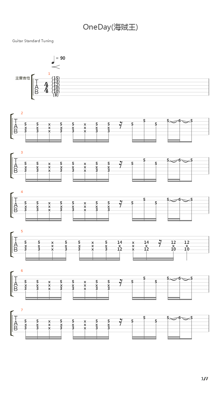 One Piece(海贼王) - One Day吉他谱