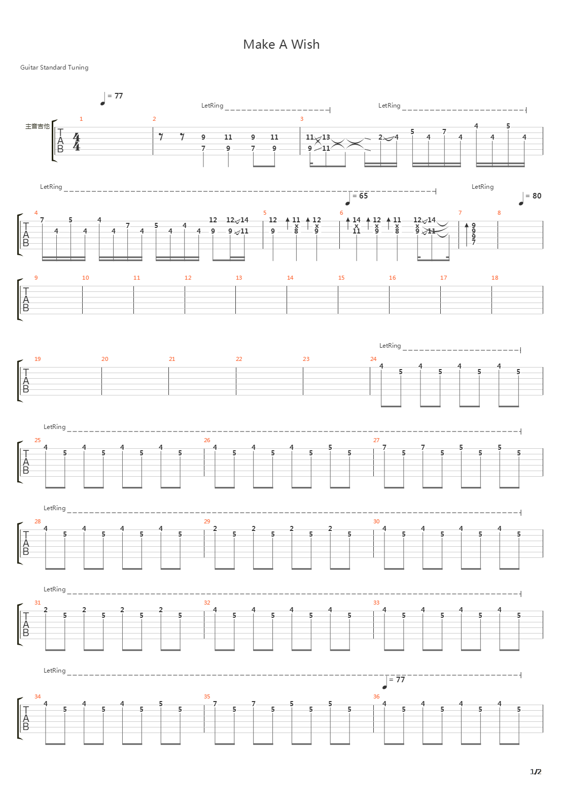 Make A Wish吉他谱