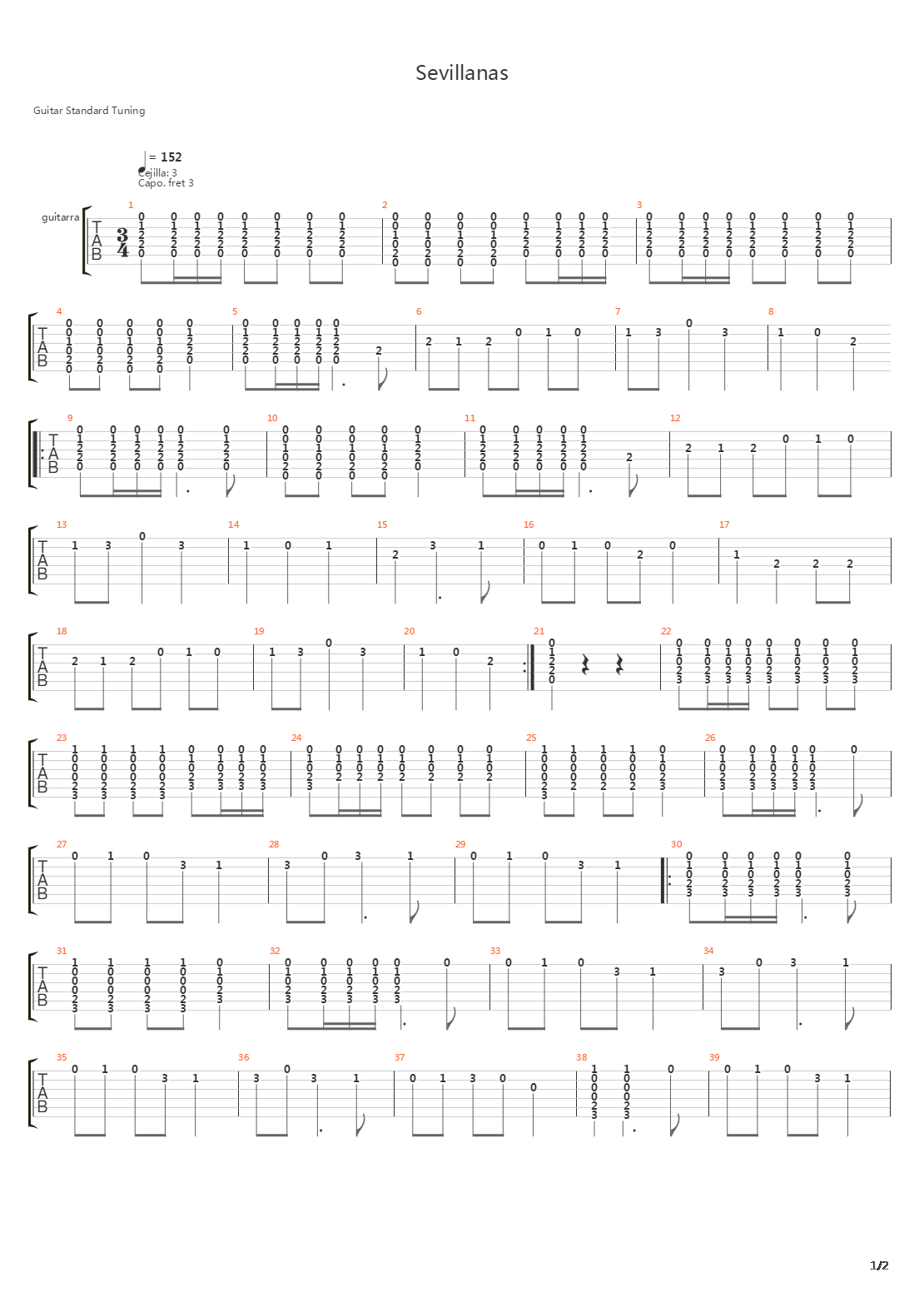 Sevillanas(塞维利亚)吉他谱