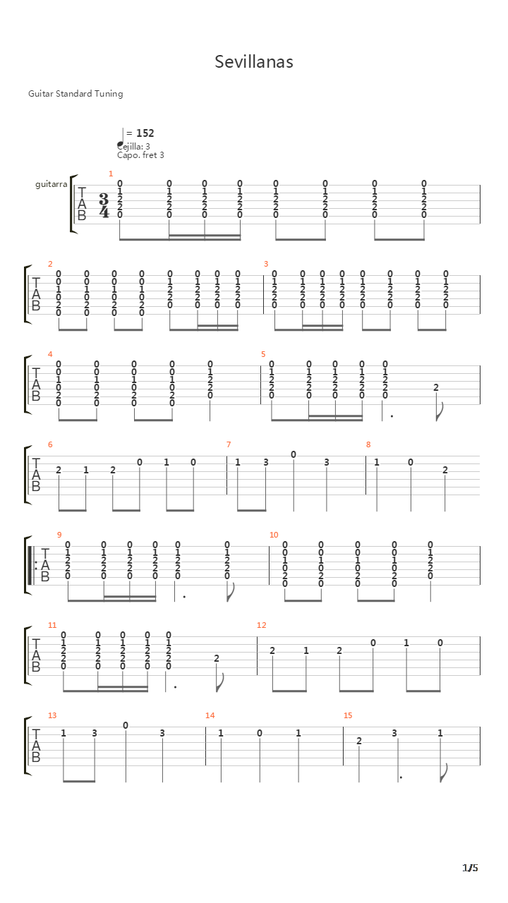 Sevillanas(塞维利亚)吉他谱