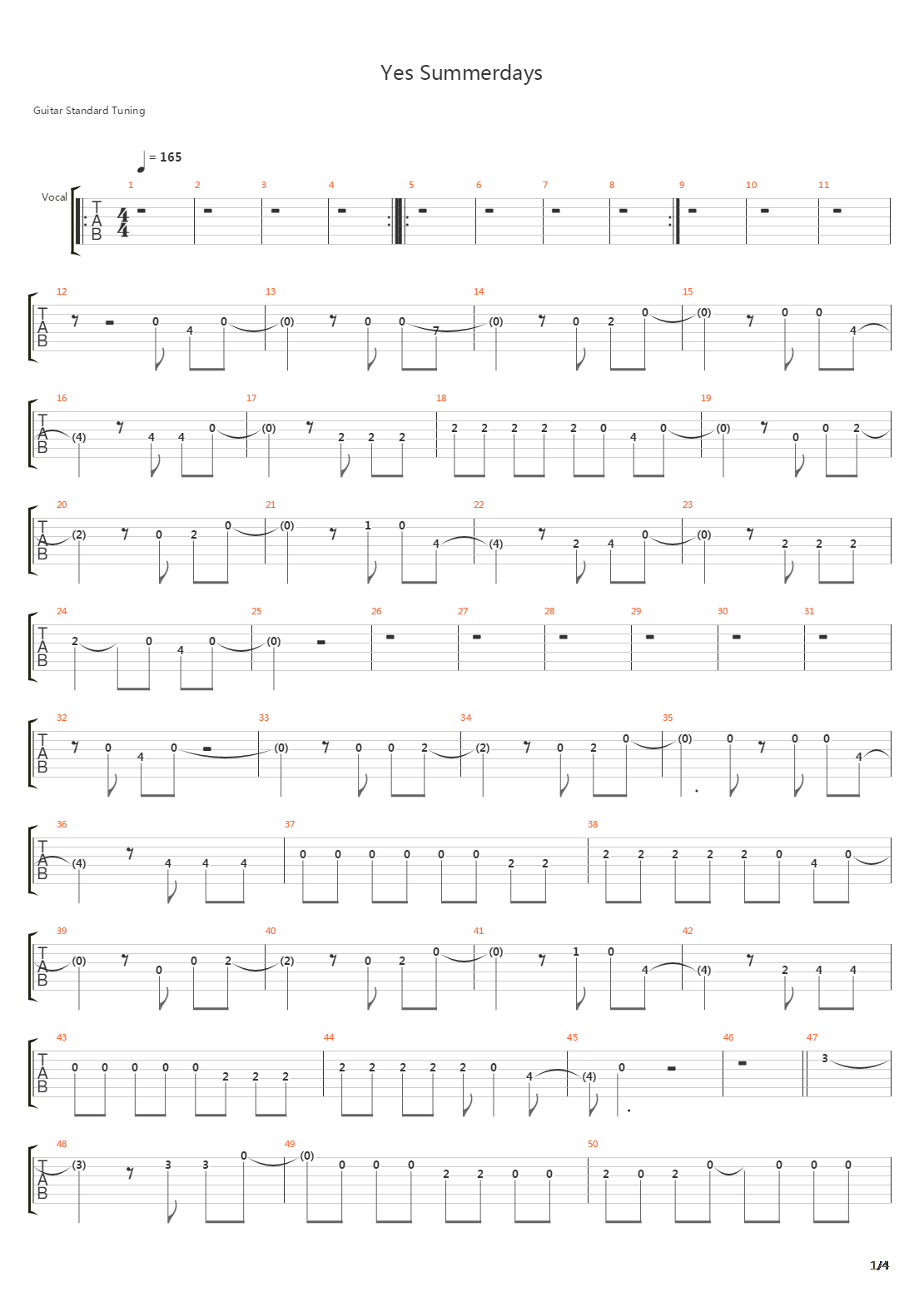 Yes Summerdays吉他谱