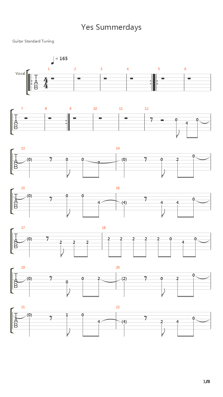 Yes Summerdays吉他谱