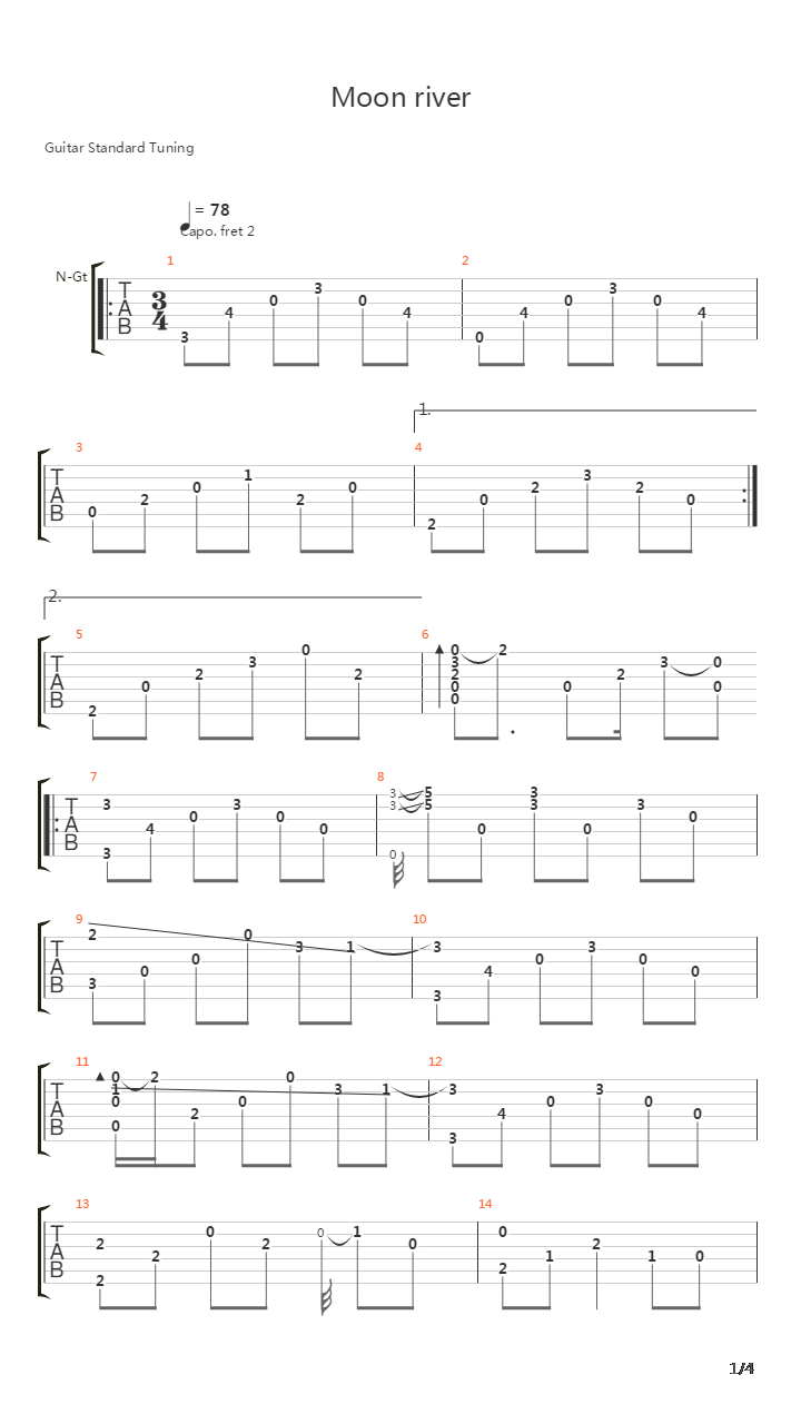 Moon River(月亮河)吉他谱