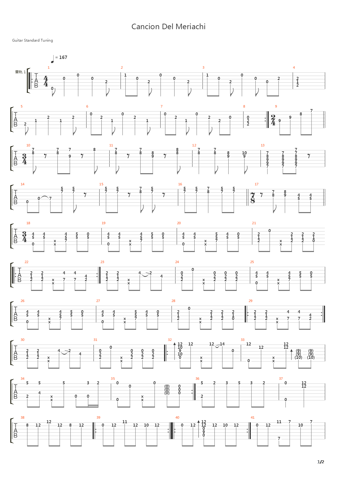 Cancion Del Meriachi吉他谱