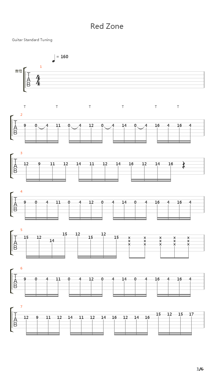 Red Zone(红色地带)吉他谱