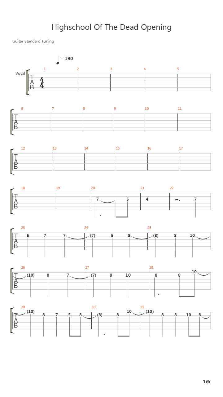 学园默示录 OP - High School Of The Dead吉他谱