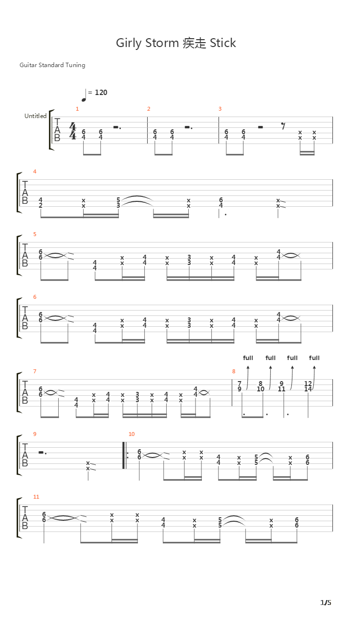 轻音少女(K-ON) - Girly Storm 疾走 Stick吉他谱