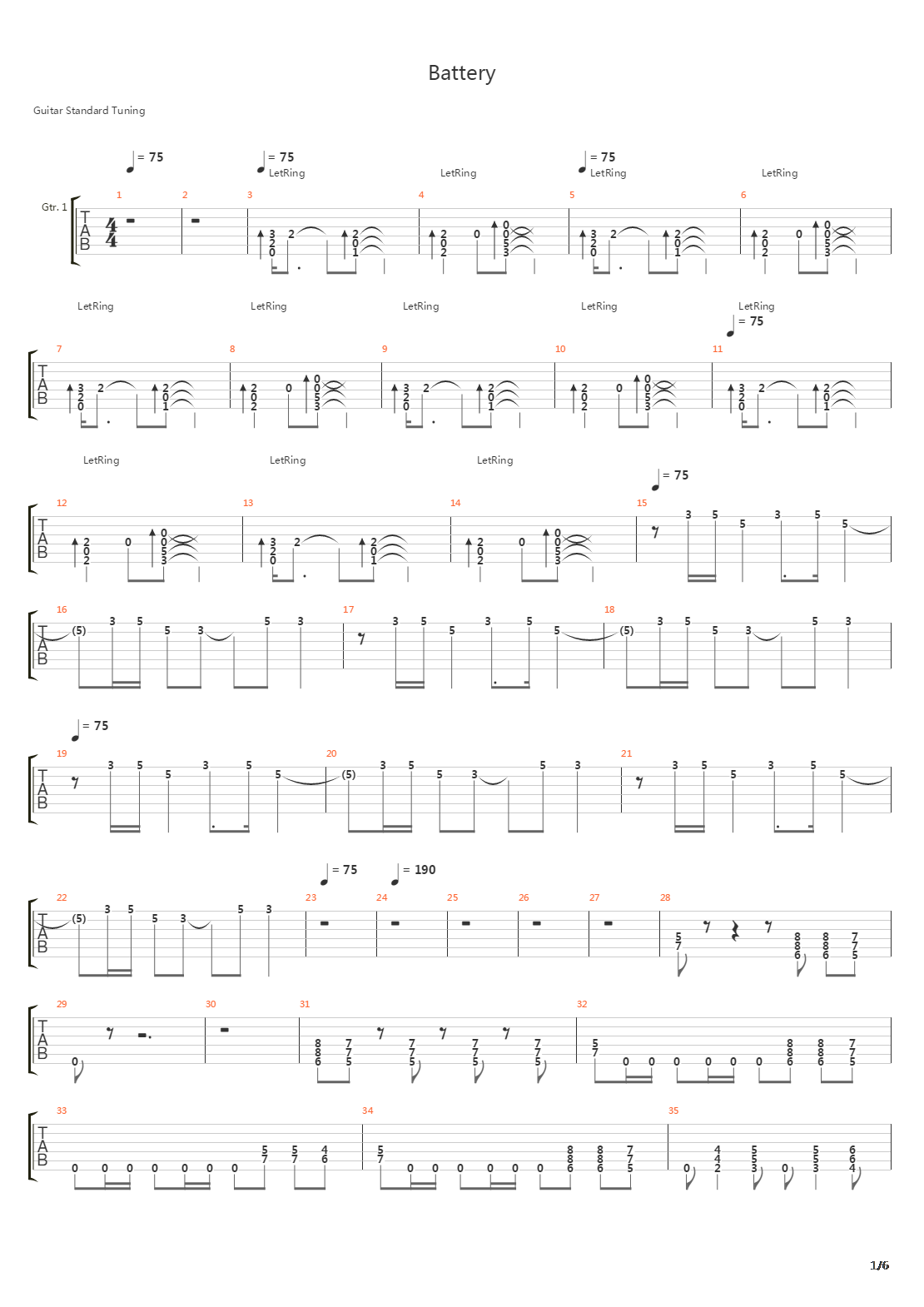 Battery吉他谱