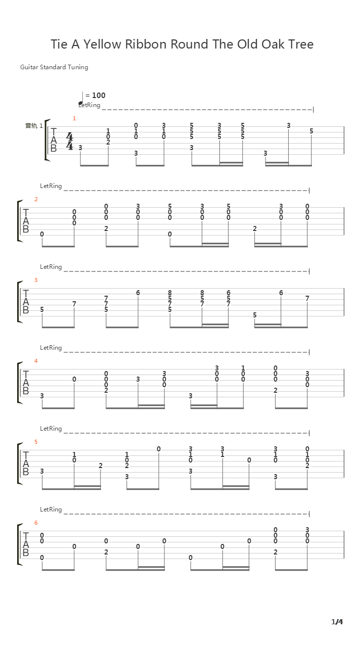 Tie A Yellow Ribbon Round The Old Oak Tree吉他谱