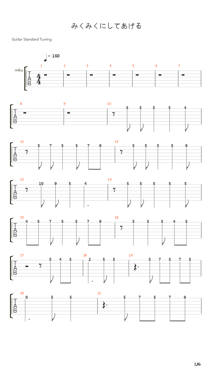 初音ミク - みくみくにしてあげる吉他谱
