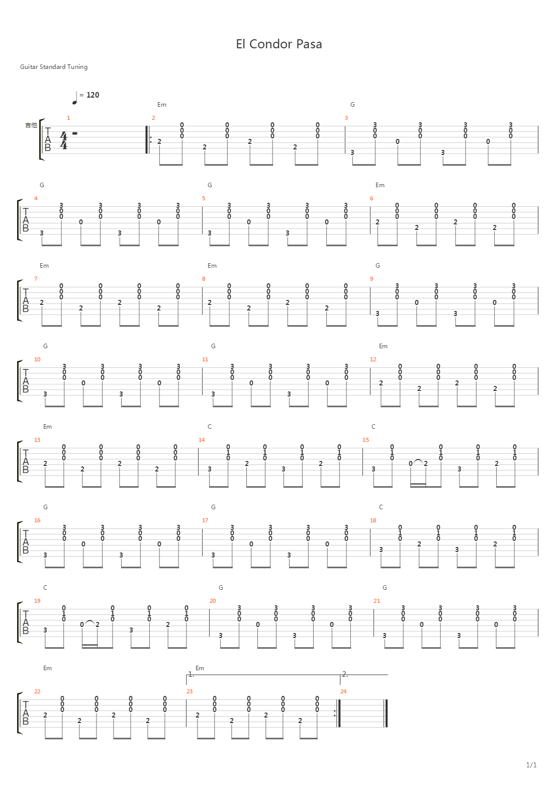 El Condor Pasa (山鹰之歌)吉他谱
