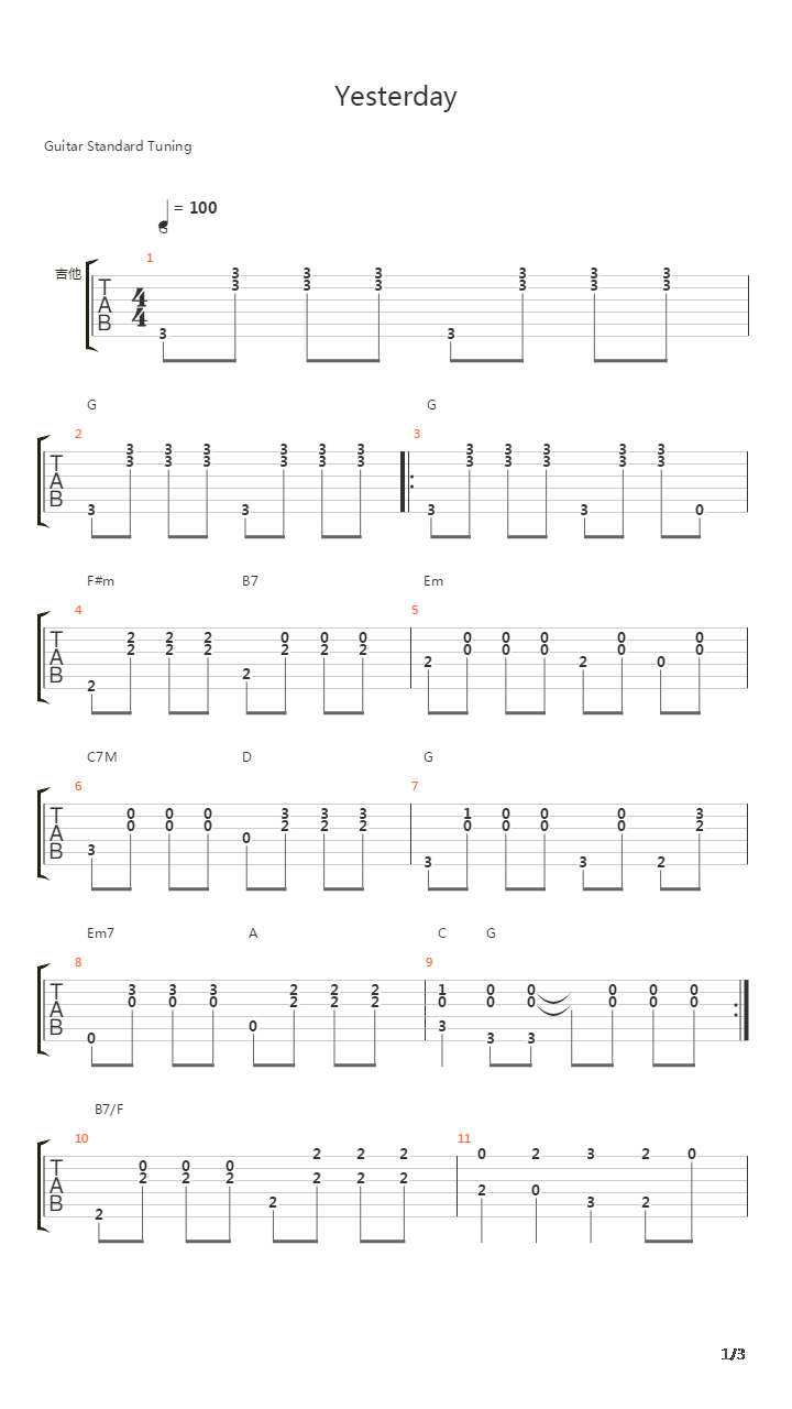 Yesterday吉他谱