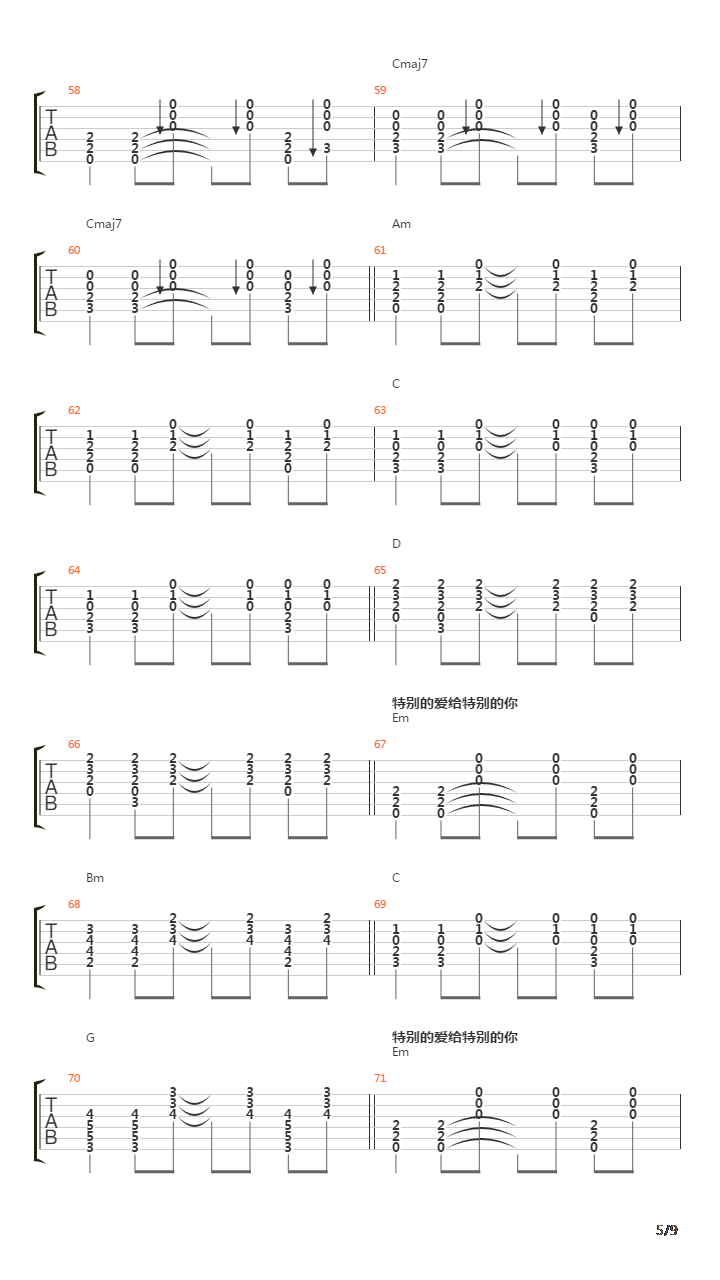 特别的爱给特别的你吉他谱
