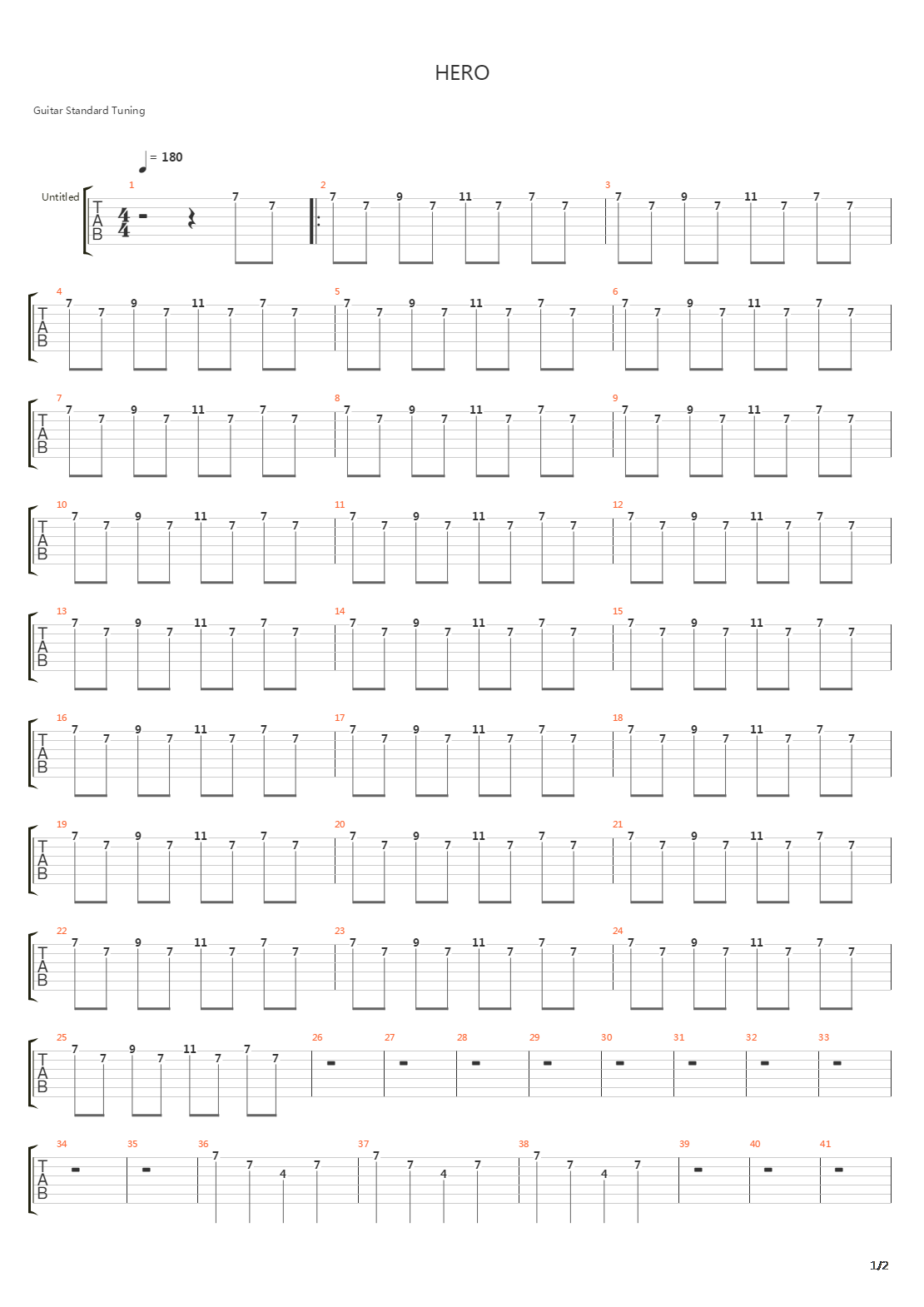 ヒーロー（HERO）吉他谱