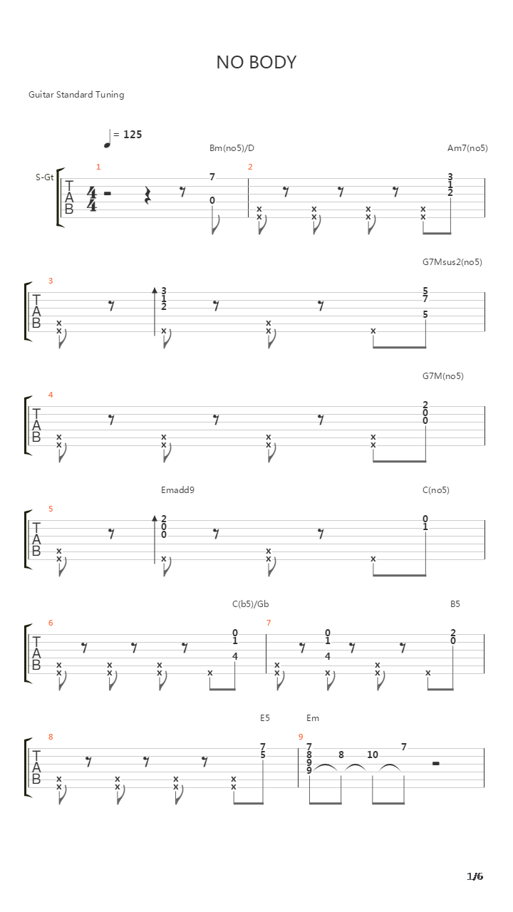 Nobody(加入卢家宏前奏)吉他谱