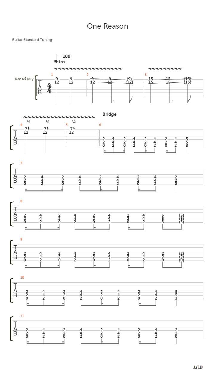 死囚乐园 OP -  One Reason吉他谱