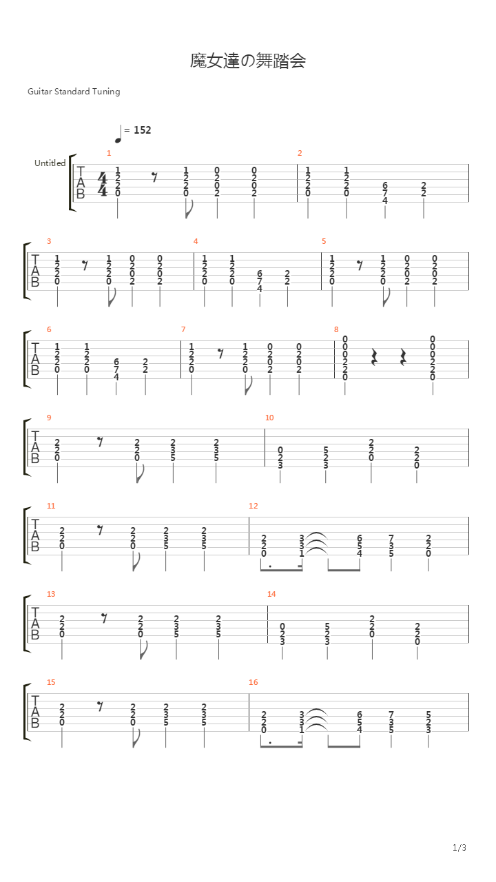 东方萃梦想 - 魔女达の舞踏会吉他谱