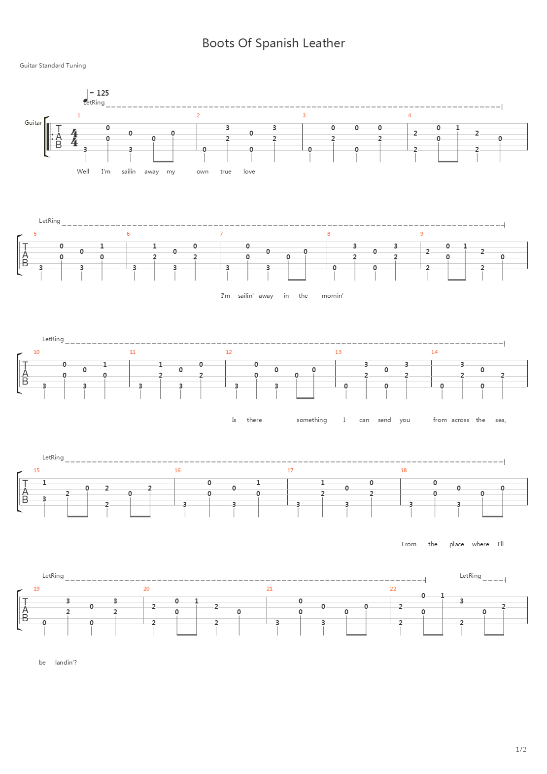 Boots Of Spanish Leather吉他谱