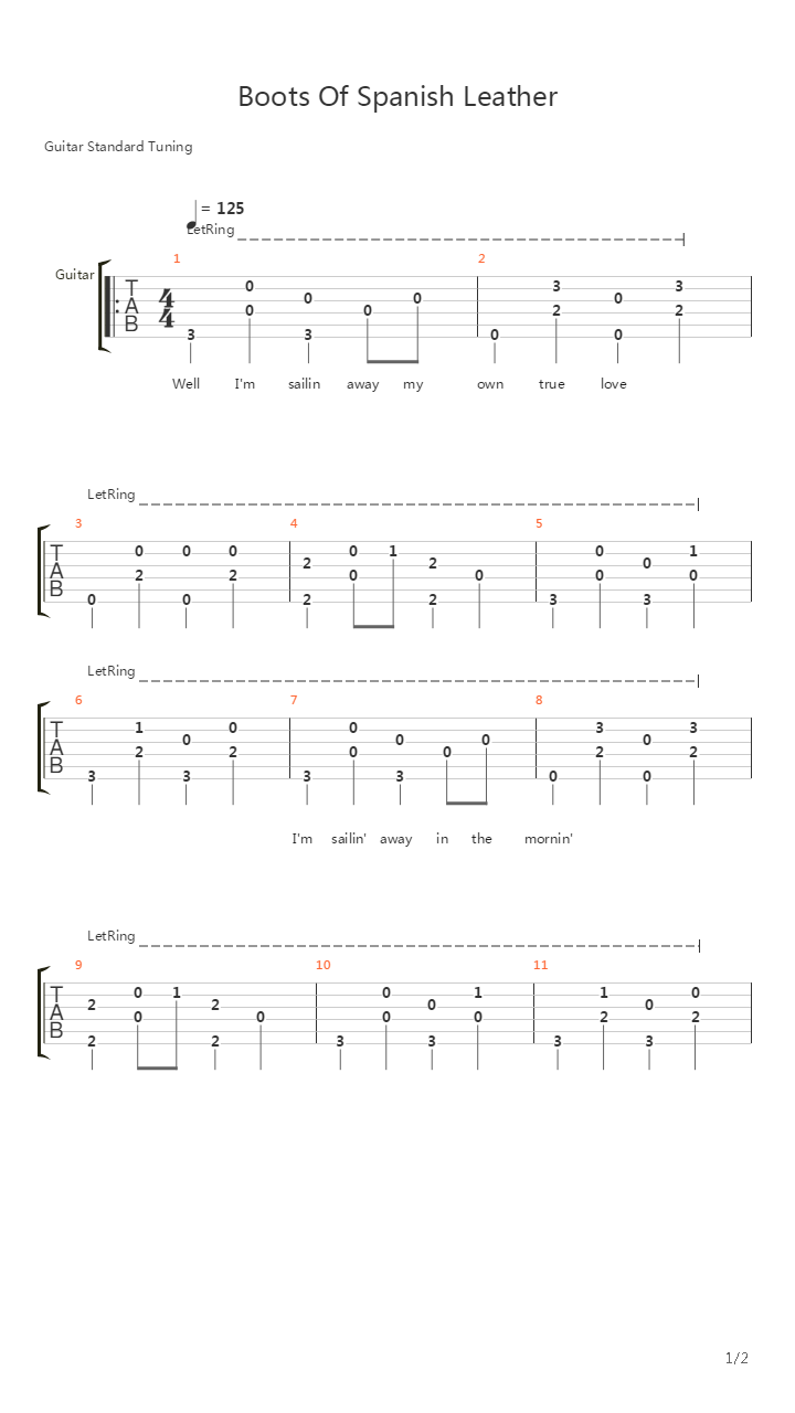 Boots Of Spanish Leather吉他谱