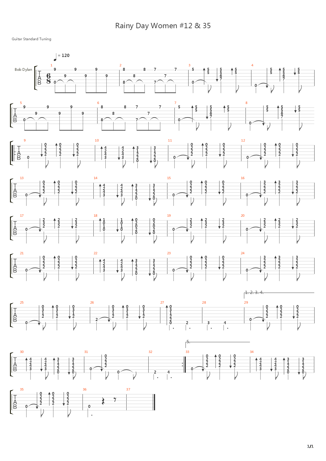 Rainy Day Women 12 And 35吉他谱
