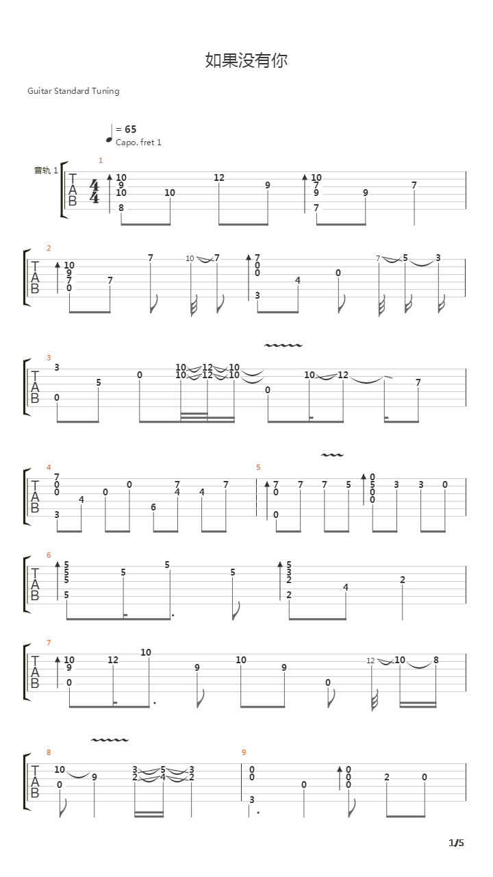 如果没有你吉他谱