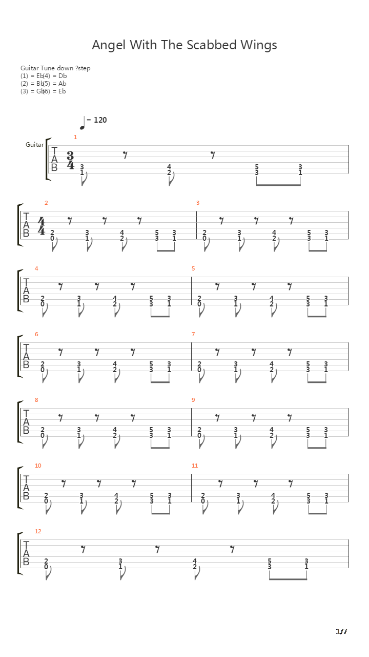 Angel With The Scabbed Wings吉他谱