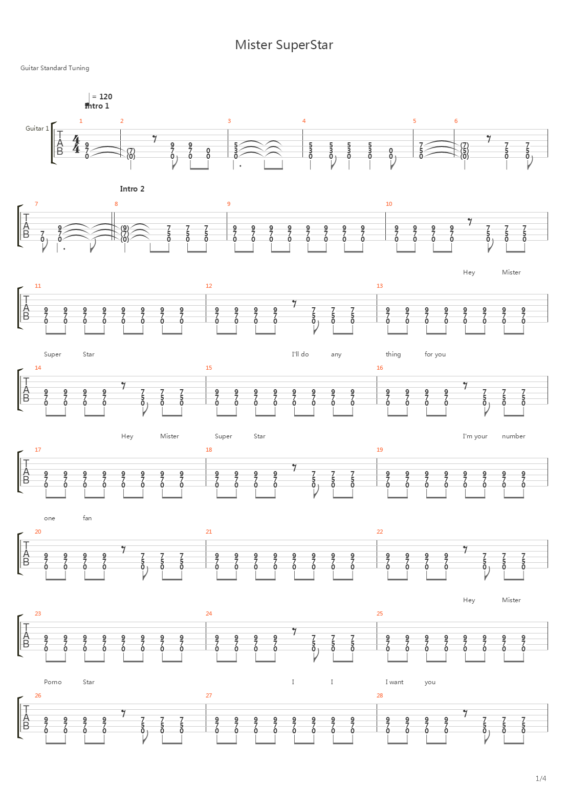 Mister Superstar吉他谱