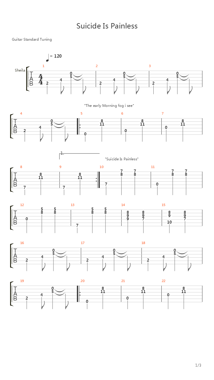 Suicide Is Painless吉他谱
