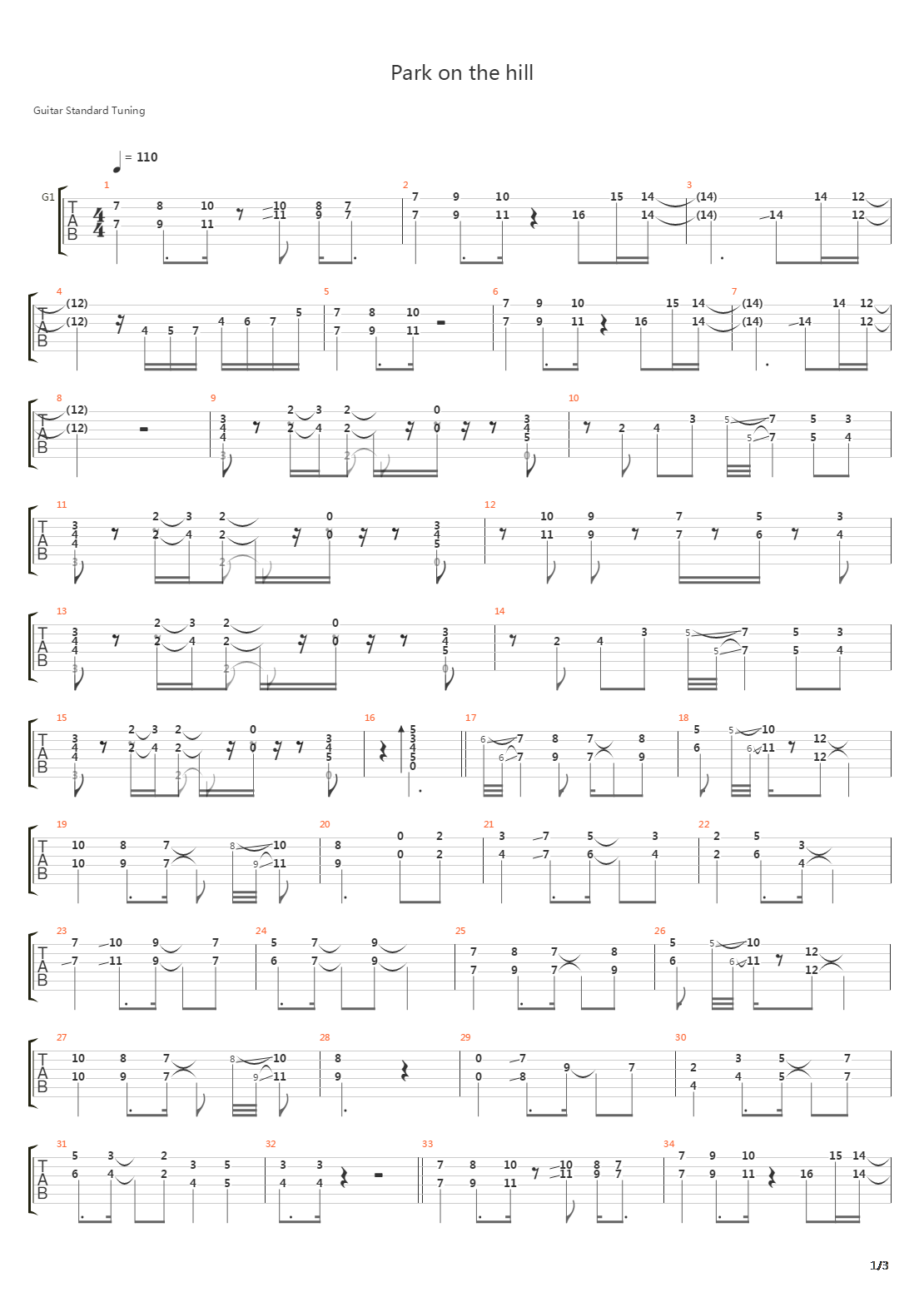 Park On The Hill吉他谱