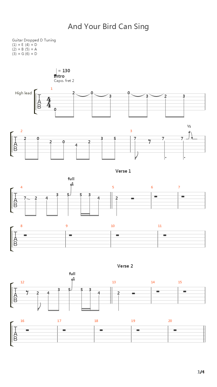 And Your Bird Can Sing吉他谱