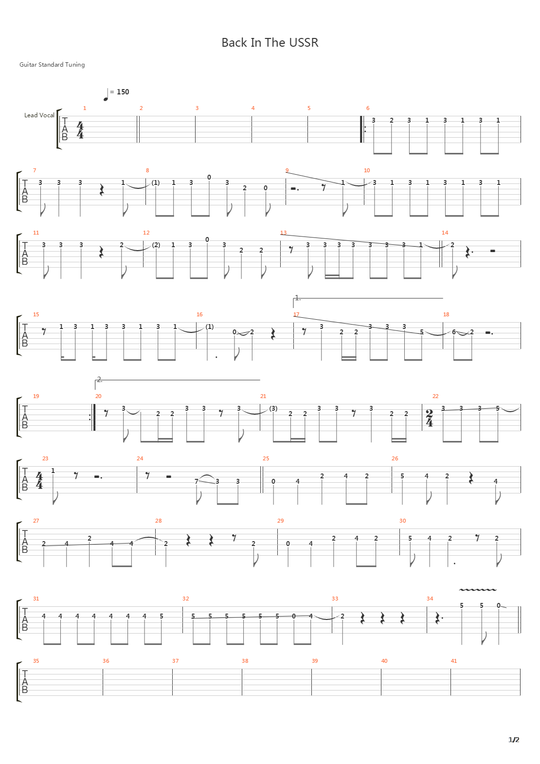 Back In The Ussr吉他谱