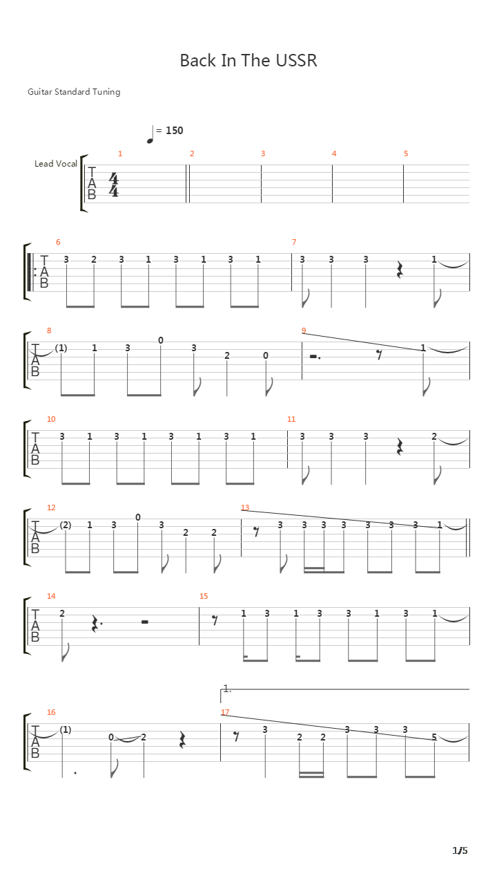 Back In The Ussr吉他谱