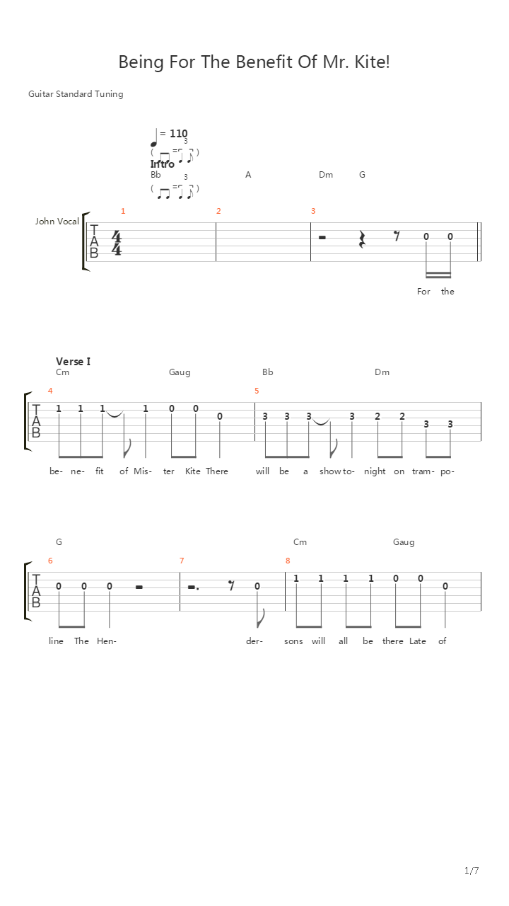 Being For The Benefit Of Mr Kite吉他谱