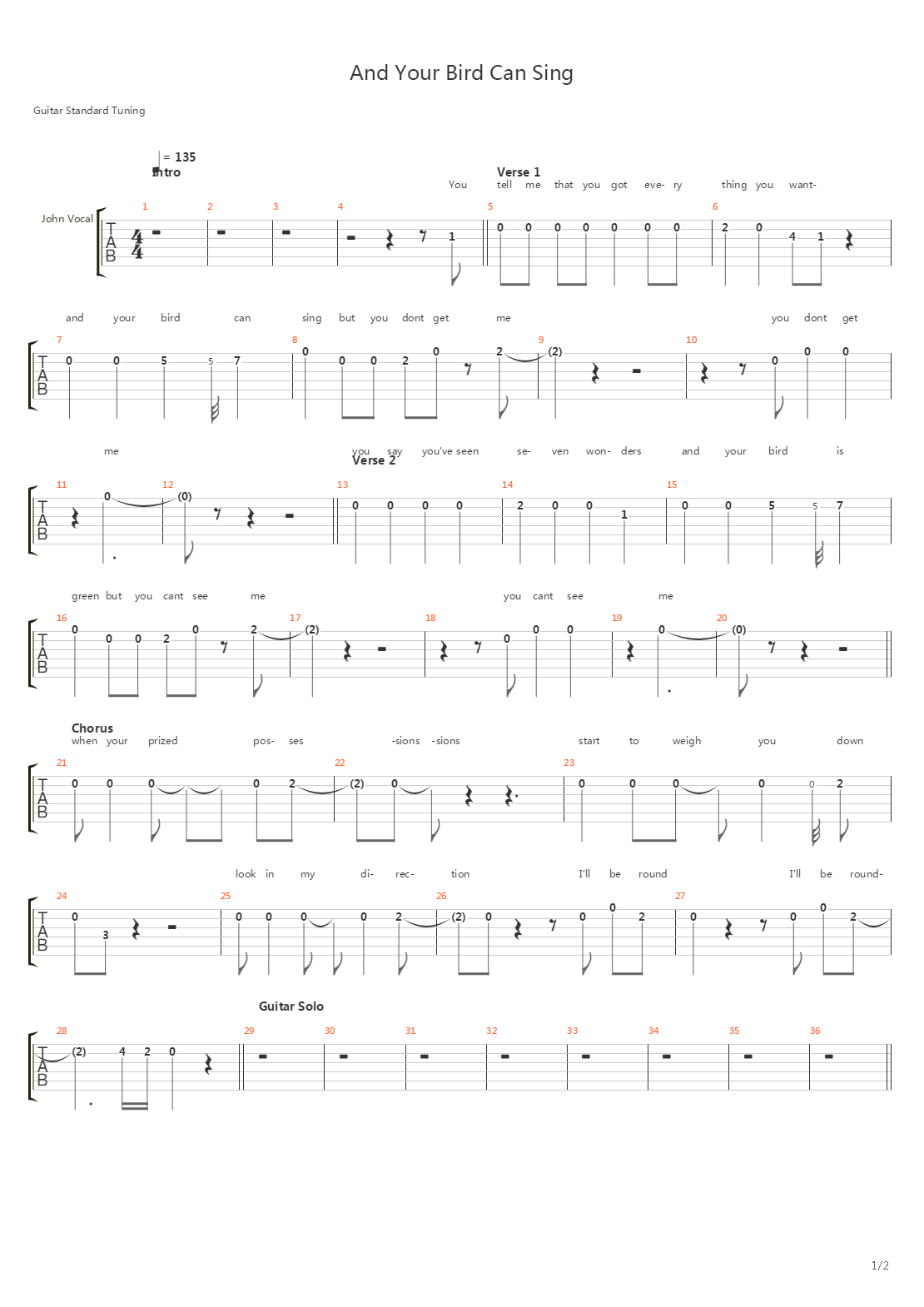 And Your Bird Can Sing吉他谱