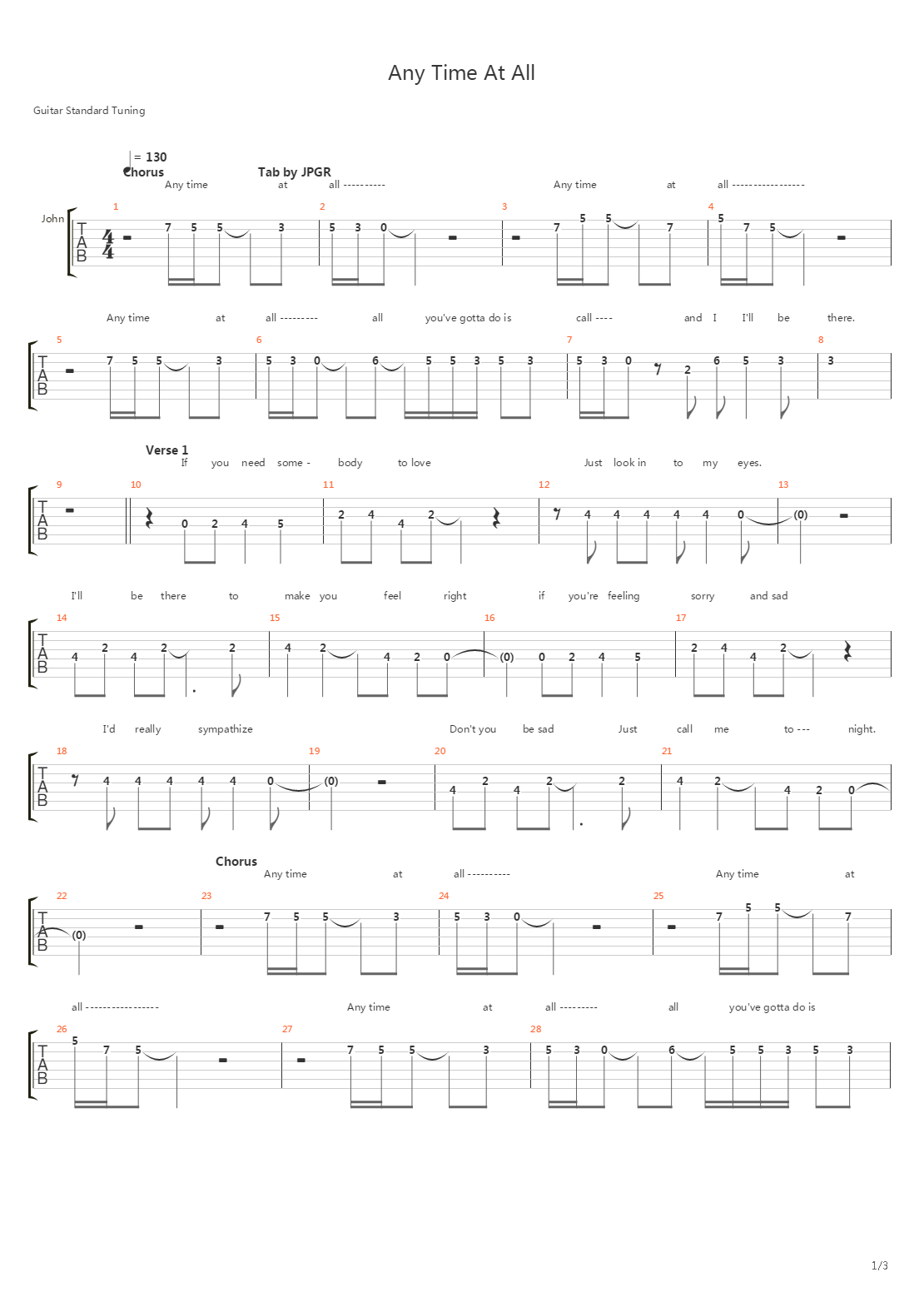 Anytime At All吉他谱